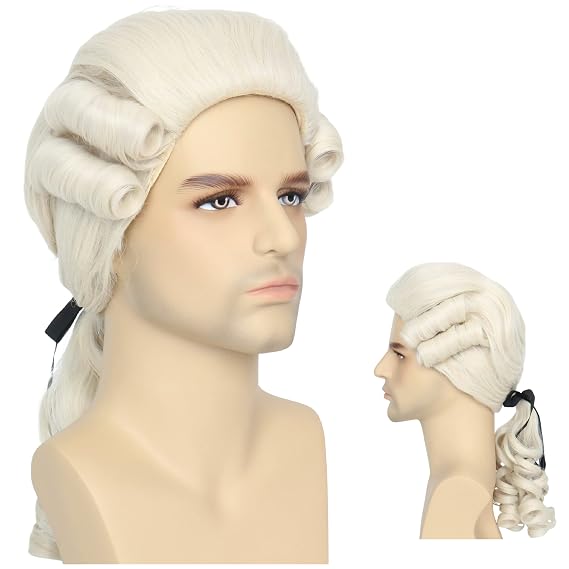 Yan Dream Blonde Powdered Colonial Wig 18th Century Judge Curly Cosplay Wig