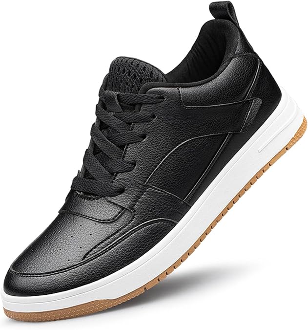 Men's Elevator Sneakers Invisible Height Increasing 2.4 Inches Taller Elevator Shoes Lace up Leather Fashion Sneakers Water Resistant Shoes Anti-Slip