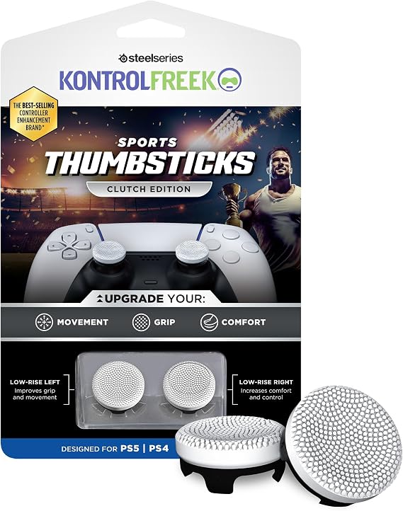 KontrolFreek Clutch for Playstation 5, PS5 and Playstation 4, PS4 Controller, Performance Thumbsticks, 2 Low-Rise Concave, Black & White
