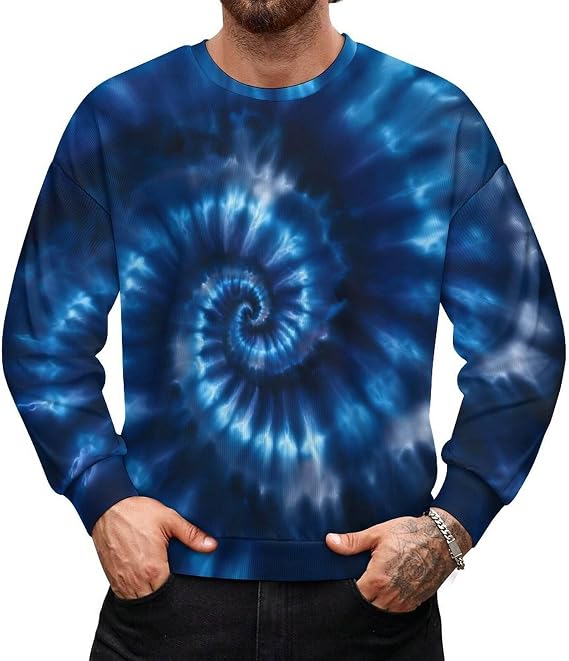 Mens Rainbow Tie Dye Graphic Sweatshirts Long Sleeve Pullover Activewear Sweatshirt
