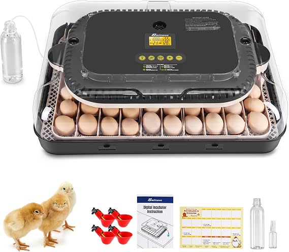 Sailnovo 70 Egg Incubator for Hatching Eggs with Auto Egg Turning and Auto Humidification, Temperature Control, Egg Candler, Large Incubator for Chicken, Duck, Goose, Pigeon, Quail, Parrot Eggs, Grey