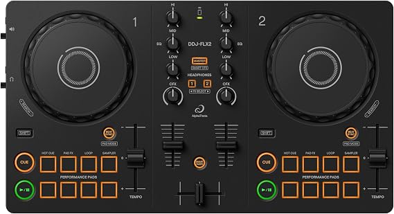 AlphaTheta/Pioneer DJ DDJ-FLX2 Beginner DJ Controller Portable USB-Powered 2-Channel Controller with Professional Layout Compatible with Music Streaming Services Perfect for New DJs