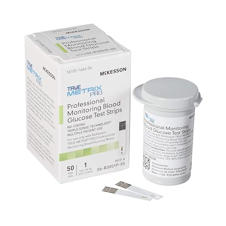 McKesson 06-R3051P-05 True Metrix Pro Professional Monitoring Blood Glucose Test Strip, Box of 50