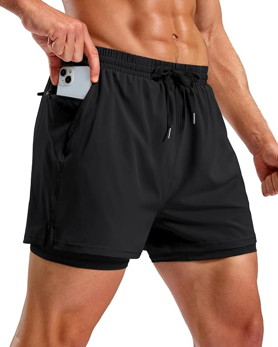 Pudolla Men's 2 in 1 Workout Running Shorts 5" Quick Dry Lined Gym Shorts Athletic with 4 Pockets for Men Tennis Training