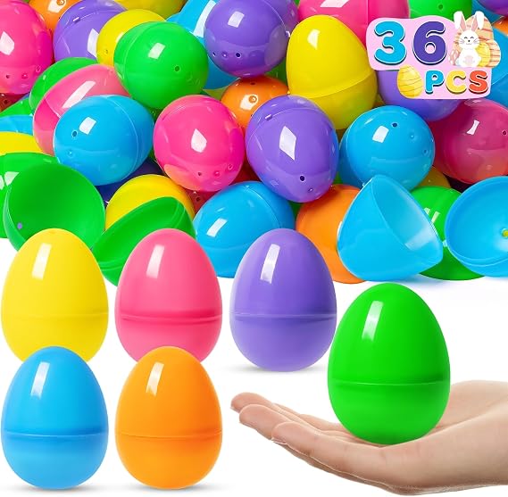 Duchong 36 PCS Plastic Easter Eggs Bulk, 3.15 Large Empty Fillable Eggs for Easter Hunt, Colorful Bright Eggshells with Hinge for Easter Hunt, Basket Stuffers, Themed Decorations