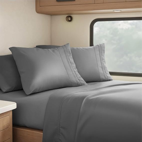 Clara Clark RV Kısa Çift Kişilik Çarşaf, 6 Parça RV Ranza Çarşafı, Derin Cepli Lastikli Çarşaf Lüks Yumuşak Mikrofiber RV Çarşafları, Gri