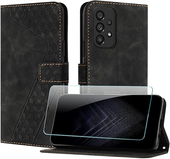 Case for Samsung Galaxy A72 with Screen Protector, Flip Wallet PU for Galaxy A72 cover [Card Holder] [Magnetic Closure] [Kickstand] 360 Shockproof Protective Case - Black
