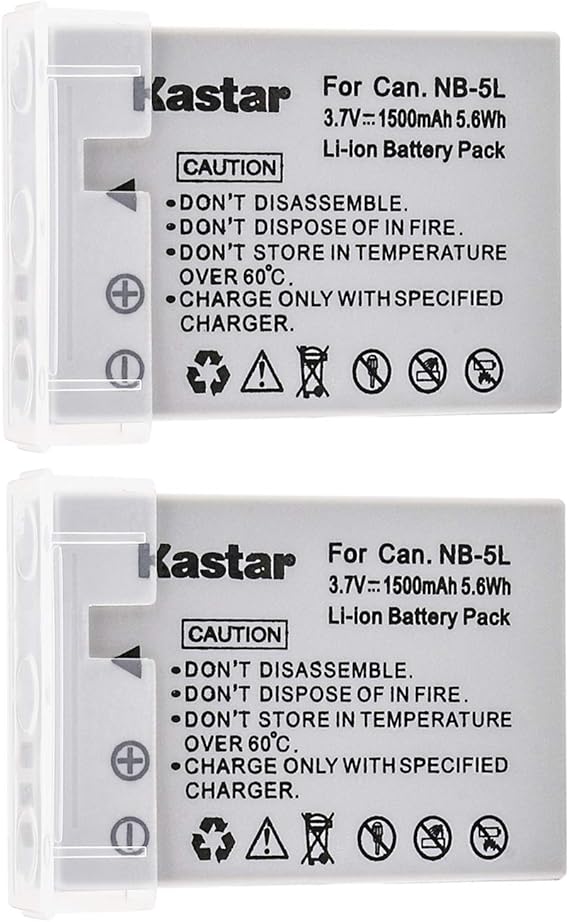 Kastar NB-5L Battery (2-Pack) for Canon PowerShot S100, S110, SD700, SD790, SD800, SD850, SD870 is, SD880 is, SD890 is, SD900 is, SD950 is, SD970 is, SD990 is, SX200 is, SX210 is, SX220 is, SX230 HS