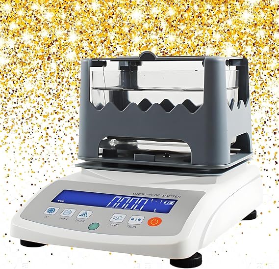 Gold Purity Testing Analyzer Machine, Digital Electronic Gold Density Meter, Precious Metal Densimeter Density, Weighing Precision 0.01g 0.005g, RS232 Interface, with LCD Display MDJ-600A