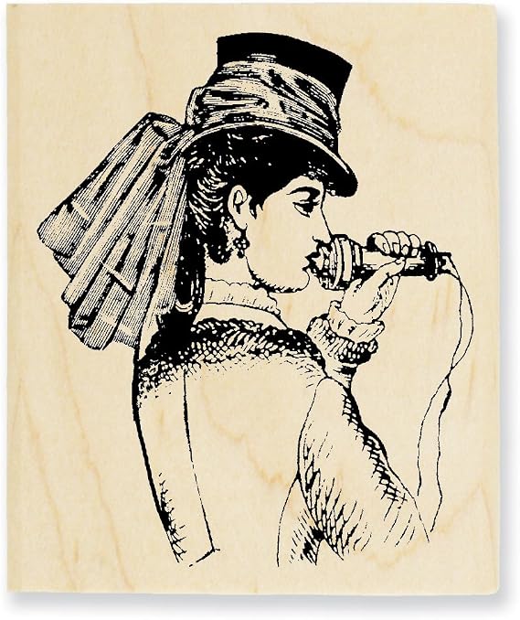 Stampendous Wood Handle Rubber Stamp, Phone Lady Image