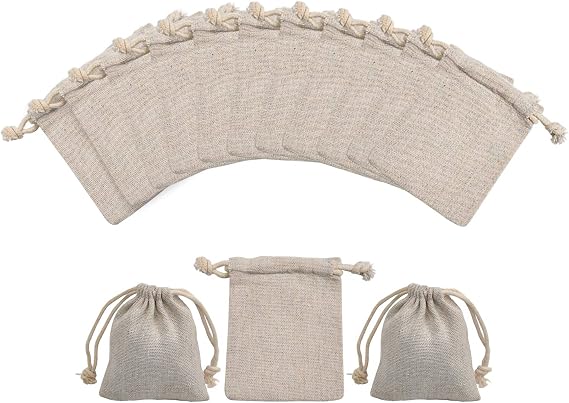 calary 50pcs Double Canvas Drawstring Gift Bag Cotton Pouch Gift Sachet Bags Muslin Bag Reusable Tea Bag 5x7 Inch