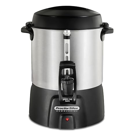 Proctor Silex Commercial 45040R Brushed Aluminum Coffee Urn, 40 Cup Capacity, Fast Brewing, One-Hand Dispensing, Dual Heaters, Commercially Rated, NSF Listed