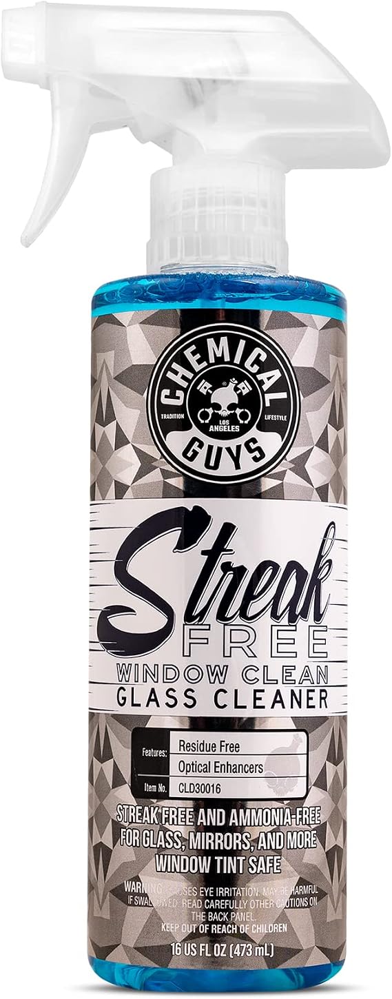 Chemical Guys Streak Free Glass and Window Cleaner - Works on Glass, Windows, Mirrors, and Screens, Ammonia-Free and Safe on Tinted Windows, for Cars, Trucks, SUVs, and Home Use - 16 oz