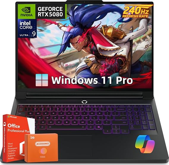 Lenovo 2025 Legion Pro 7i Gen 10 Gaming Laptop, Intel Ultra 9 275HX, GeForce RTX 5080 16GB GDDR7, 16.0" 240Hz OLED, 64 GB DDR5 RAM, 8 TB SSD, Windows 11 Pro with Office Lifetime, w/Accessories