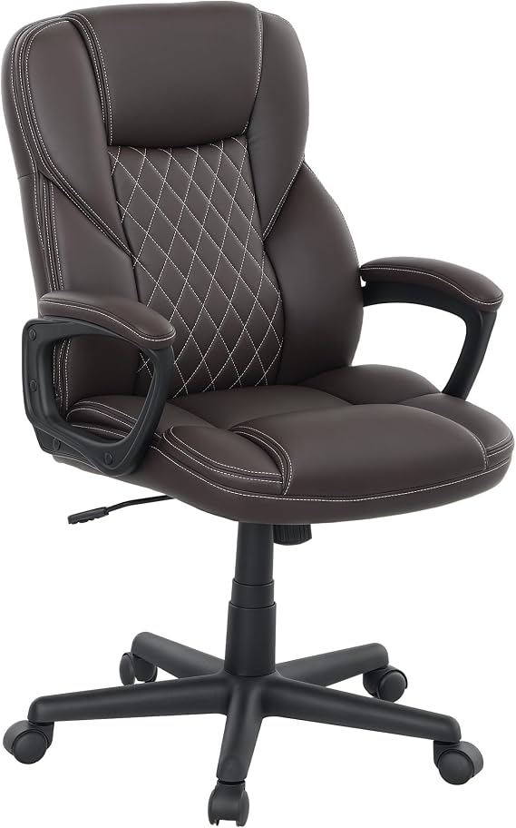 HOMCOM Office Chair High Back Adjustable Height PU Lumbar Support Brown
