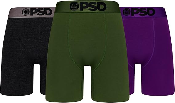PSD Mens Underwear Dark Mode Cotton Boxer Brief 3 Pack, M