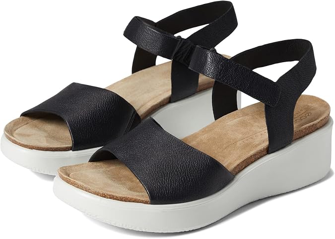 ECCO Women's Flowt Wedge Cork Sandal, Black, 6-6.5