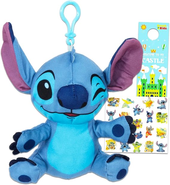 Stitch Keychain Set - Bundle with 6" Stitch Coin Purse Zipper Pull Pouch, Stickers, More | Lilo and Stitch Wallet Bag Clips Party Favor
