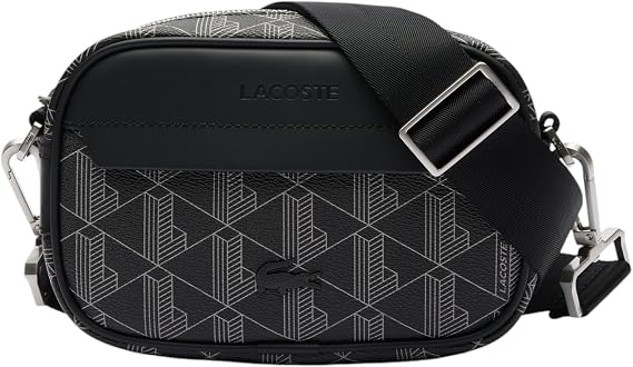 Lacoste Men's The Blend Small Monogram Canvas Crossbody Bag, Black, One Size