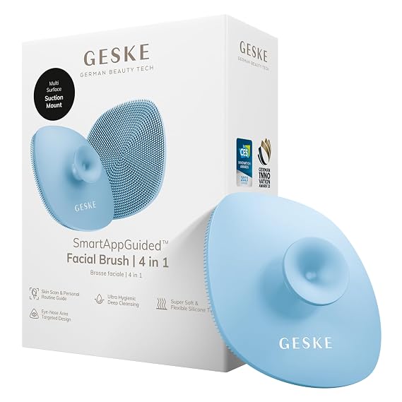GESKE SmartAppGuided 4 in 1 Professional Facial Brush | Soft Silicone Handle for Gentle Cleansing | Routine Skincare