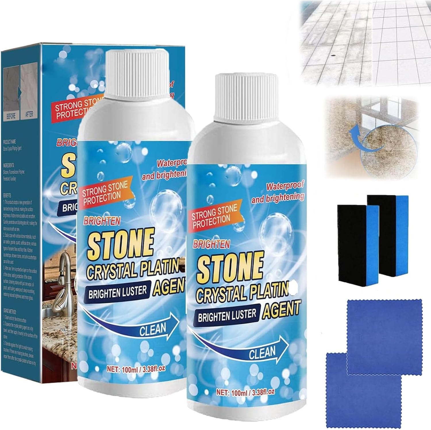 Stone Crystal Plating Agent, 2 PCS Stone Stain Remover Cleaner, Marble Nano Stain Remover, Granite Countertop Stain Remover, Stone Stain Remover Cleaner, Stone Polishing and Coating Agent