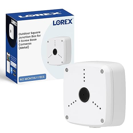 Lorex Square Outdoor Junction Box for 3-Screw Base Security Cameras | Tri-Axel Security Mounting Junction Box | Durable, Weatherproof Design, Easy Installation | Three Screw Base Cameras Only | White