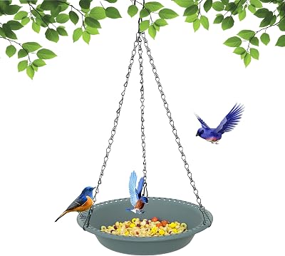 Hanging Bird Feeder, Hanging Bird Feeder Tray 10 inch for Attracting Birds, Birdfeeder Hanging for Garden Yard Outside, Gray