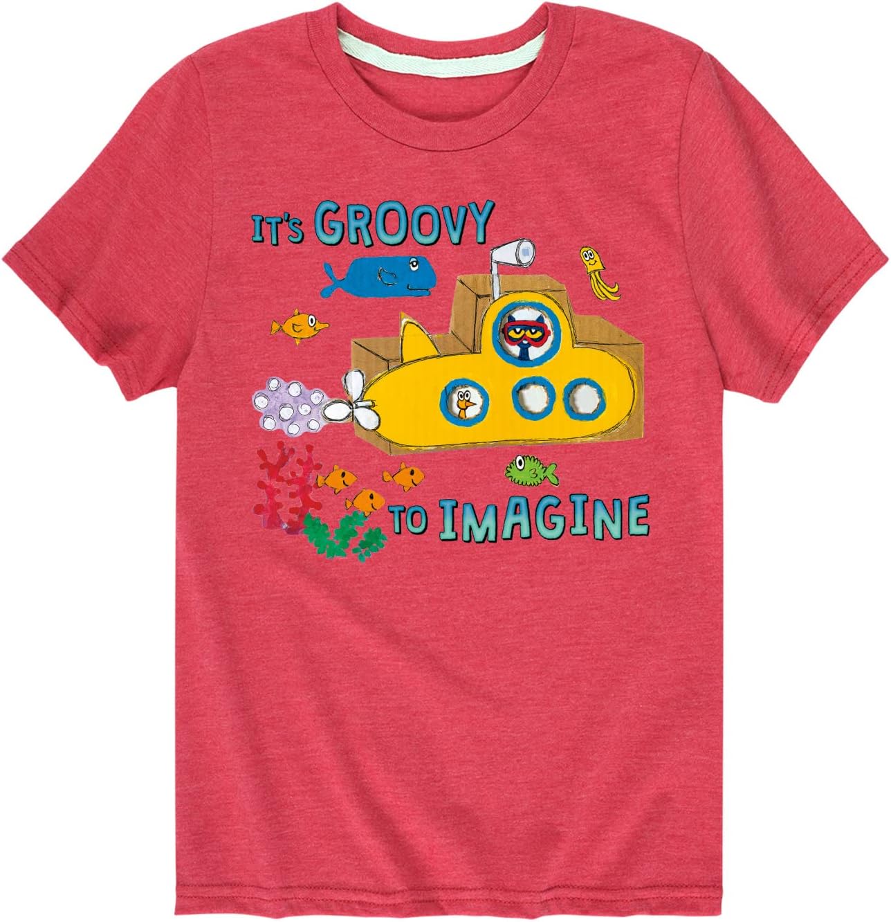 Pete the Cat - Its Groovy to Imagine - Toddler and Youth Short Sleeve Graphic T-Shirt - Size Medium Heather Red