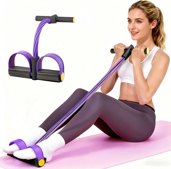 Pedal Resistance Band with Handle, Upgraded 6-Tube Exercise Bands | Natural Rubber Tension Rope, Multifunction Foot Pedal Resistance Bands for Working Out, Ab, Waist, Arm, Leg, Pilates, Yoga
