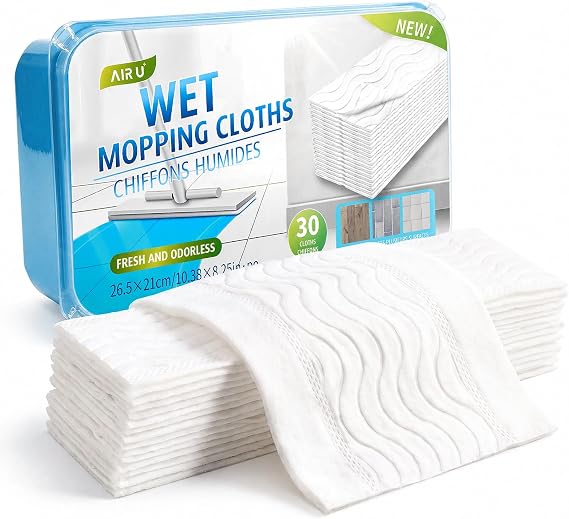 AIR U+ Wet Pads Refill for Swiffer Sweeper Wet Mopping Cloth, Unscented Disposable Floor Cleaning Wipes, 30 Count