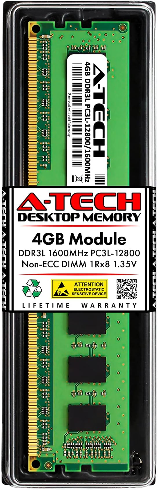 A-Tech 4GB RAM Replacement for Ramaxel RMR5030KD68F9F-1600 | DDR3/DDR3L 1600MHz PC3L-12800 UDIMM Non-ECC 1Rx8 1.35V 240-Pin Memory Module