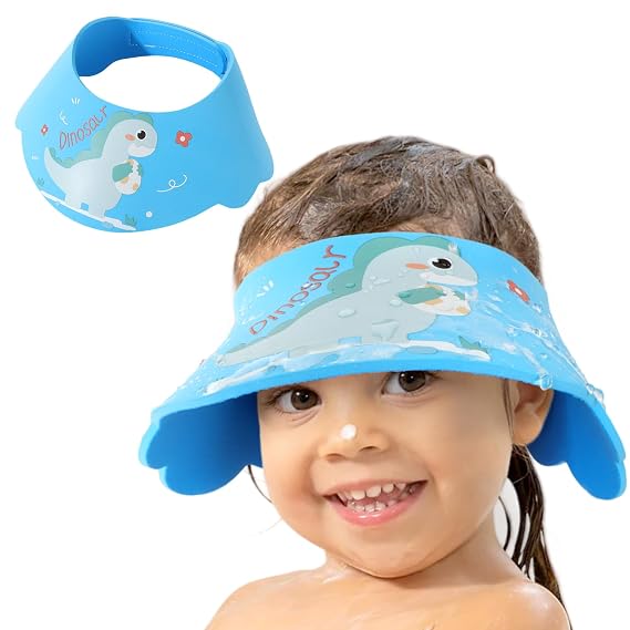Baby Shower Caps Shield - Adjustable Kids Bath Visor Hat Shampoo Washing Hair Protection Soft Cartoon for Toddler (Blue)