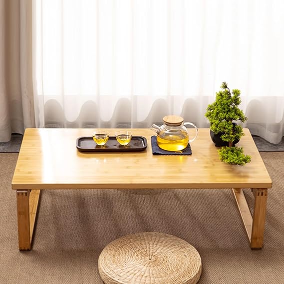 Folding Low Floor Coffee Table for Sitting On The Floor Foldable Kotatsu Desk Meditation Bed Laptop Tray for Living Room Bedroom Office(Natural,60 * 40 * 25cm)