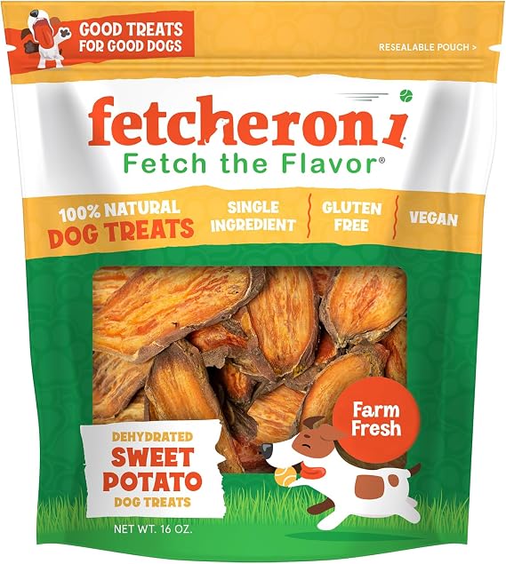 FETCHERONI Sweet Potato Dog Treats, Dehydrated Vegan Chews, 16oz