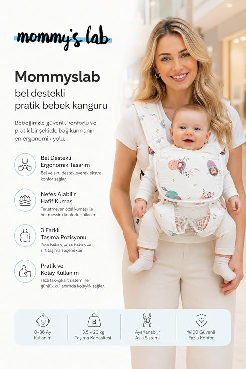 Bebek Ergonomik Pratik Kanguru Taşıyıcı, Ayarlanabilir Sırt Destekli, 0-36 Ay, Pembe Kirpi