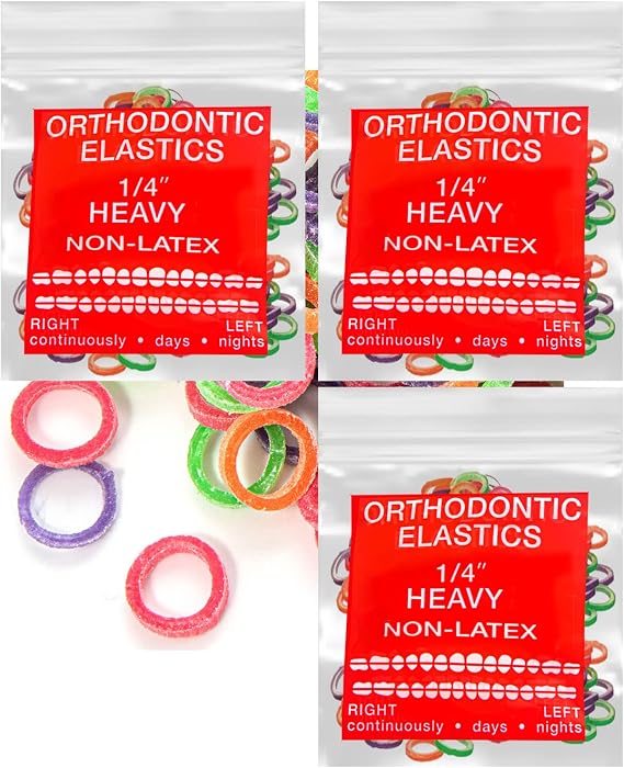 Neon non-Latex 3 Packs 300 counts Heavy 6.5oz,1/4inch, Intraoral Elastic Bands Orthodontic Elastics Dental Rubber Bands Made in US (Heavy [6.5oz], 1/4inch, 6.4mm)