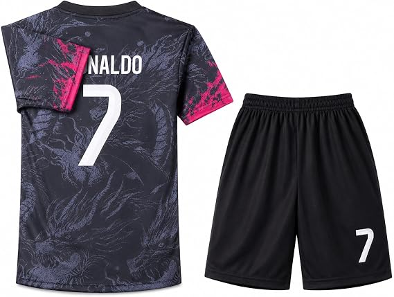 Kids Soccer Jersey Set #7 Youth Soccer Uniform Shirt & Shorts for Boys & Girls Breathable Training Outfit Birthday Gift