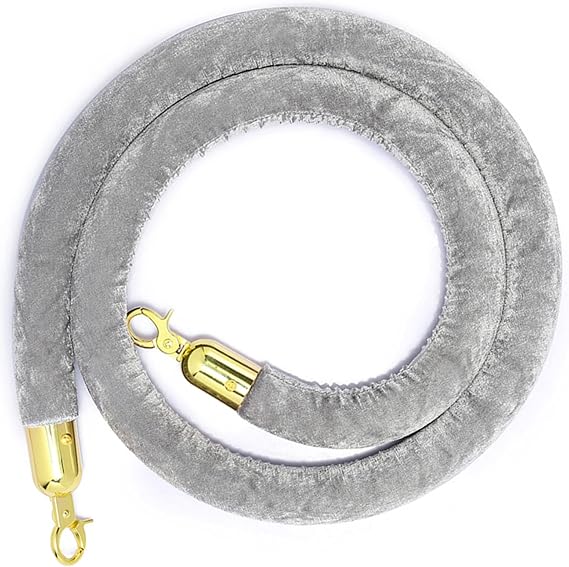 red Carpet Ropes, Crowd Control Barriers for Stanchion Posts Queue Pole, Rope Safety Barrier with Silver Plated Hooks, Thick Stanchion Queue Barrier Rope for Carpet Events(Gray,6ft/185cm)