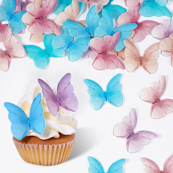 48 Pcs Butterfly Cake Decorations, Edible Wafer Paper Butterflies, Edible Butterfly Cake Decorations, Cupcake Topper, Mix Colors