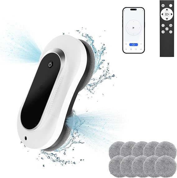 Smart Window Cleaning Robot with Dual Water Spray, Automatic Robot Window Cleaner Inside/Outside,3000Pa Suction Power Winbot,Edge Detection Technology,APP&Remote Control Robotic Windows Washer