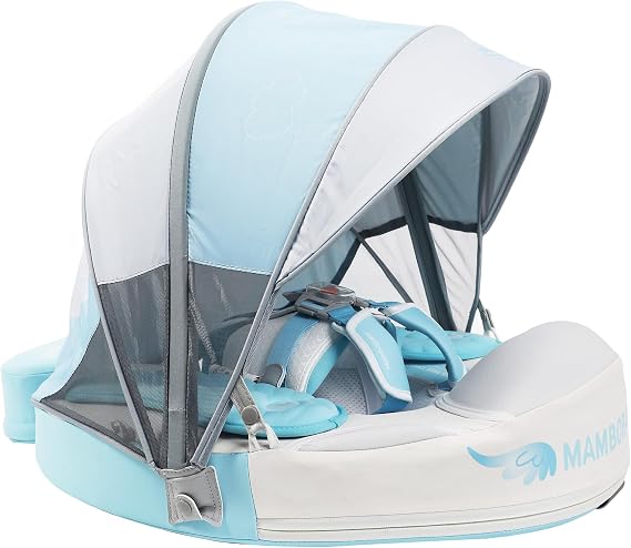 Mambobaby Float Add Tail Baby Swim Float with Canopy Solid Pool Infant Swim Trainer Swimming Training Lying Air Free Water Floats Non-Inflatable Waist Swim Ring for Toddlers (Angel)