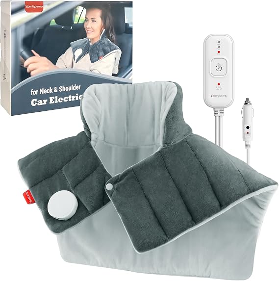 Car Electric Blanket for Neck and Shoulder, Comfytemp Heated Car Blanket with 3 Heat Settings 2H Auto-Off, Heated Neck Shoulder Wrap for Soothing Warmth, 12V/24V Heated Throw Blanket for Car, Camping