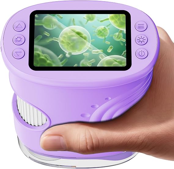 Digital Microscope for Kids, 1000X, Photo & Video (Purple) | Handheld Microscope with 8 LED Lights, Manual Focus, Portable Microscope, Educational Birthday Gift for Boys & Girls