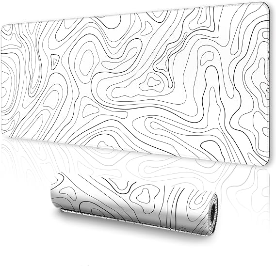 2 Pack Gaming Mouse Pad, XL XXLMousepad, Keyboard and Mouse Pad,Mouse Pad Large, Desk Mat, 31.5 x 11.8 in, Stitched Edege for Home Office Work - Topographic Black & White