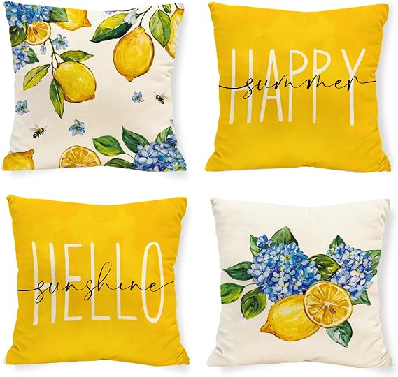 Lemon Hydrangea Throw Pillow Covers Spring Summer Holiday Decor