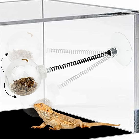 FlidRunest Bearded Dragon Toy Ball with Large Suction Cup, Interactive Bearded Dragon Spring Ball Toy, Reptile Insects Treat Enrichment Feeding Ball Toy for Lizard, Bearded Dragon