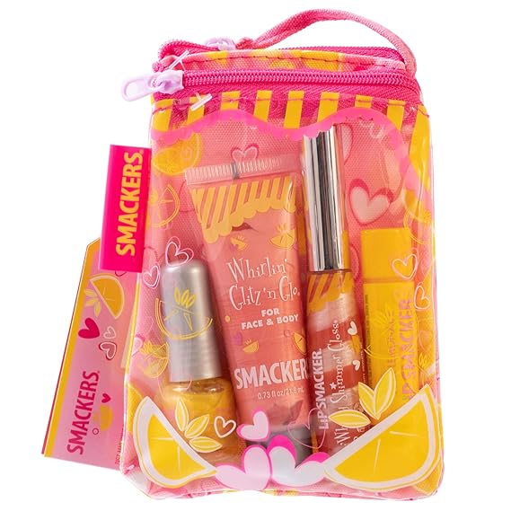 Lip Smacker Pink Lemonade Glam Bag Makeup Set for Girls | Lip Balm, Lip Gloss, Nail Polish, Lotion | Christmas Make Up Collection | Holiday Present | Gift for Girls | Set of 4