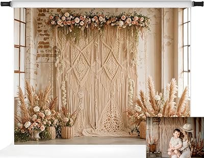 Kate Boho Backdrop Bohemia Backdrop with Floral Boho Floral Photo Background Ceremony Party Background for Photography Studio Props, 7x5ft
