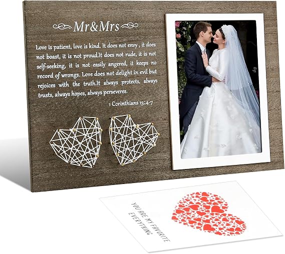 Ourea Brown Picture Frame 12.0 x 7.8 inches, Wood, Polished, Rustic Style, for Couples - Unique Bridal Shower Gifts, Personalized Wedding Anniversary Frame, Valentine's Present