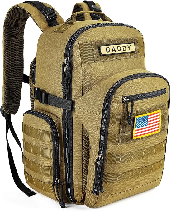 SHARKMOUTH Dad Diaper Bag Backpack - Military Baby Gear Backpacks with Daddy Patches